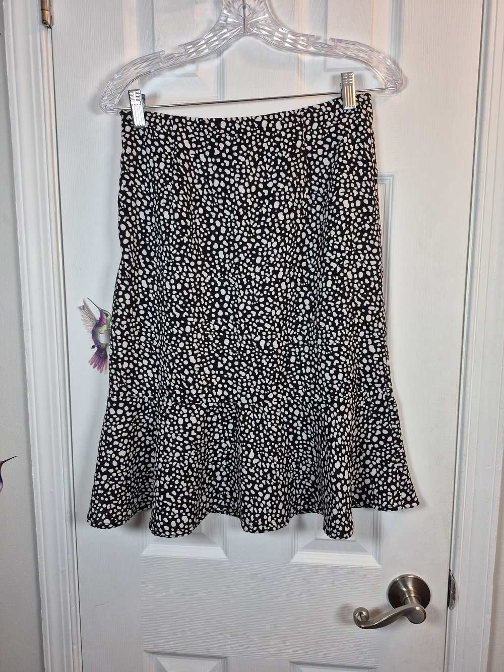 Emery Rose Spotted Ruffle Hem Midi Skirt Medium Black White Whimsigoth